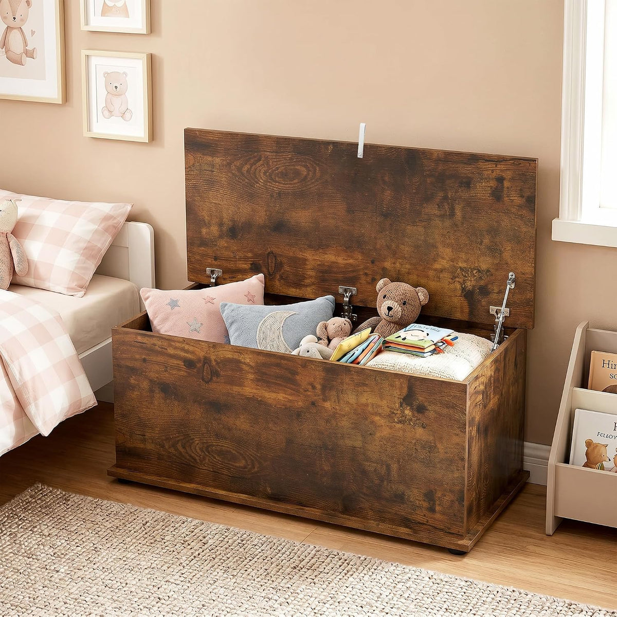 homcom 113l storage chest, storage box with flip-top on a desk or shelf