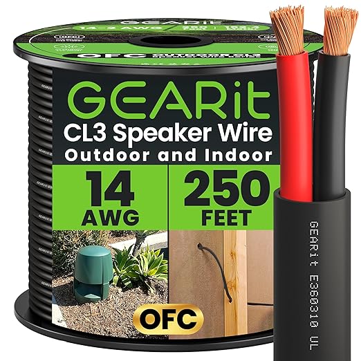 GEARit Outdoor Speaker Wire CL3 Rated, 14 Gauge Speaker Wire, Speaker Cable 250 by GEARit