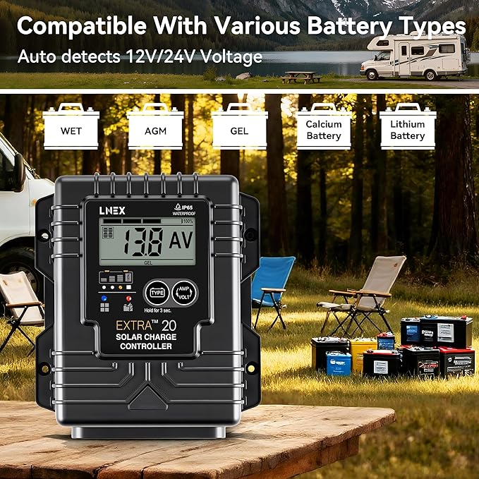 LNEX Solar Charge Controller Waterproof, 20A Solar Panel Regulator - Image 7