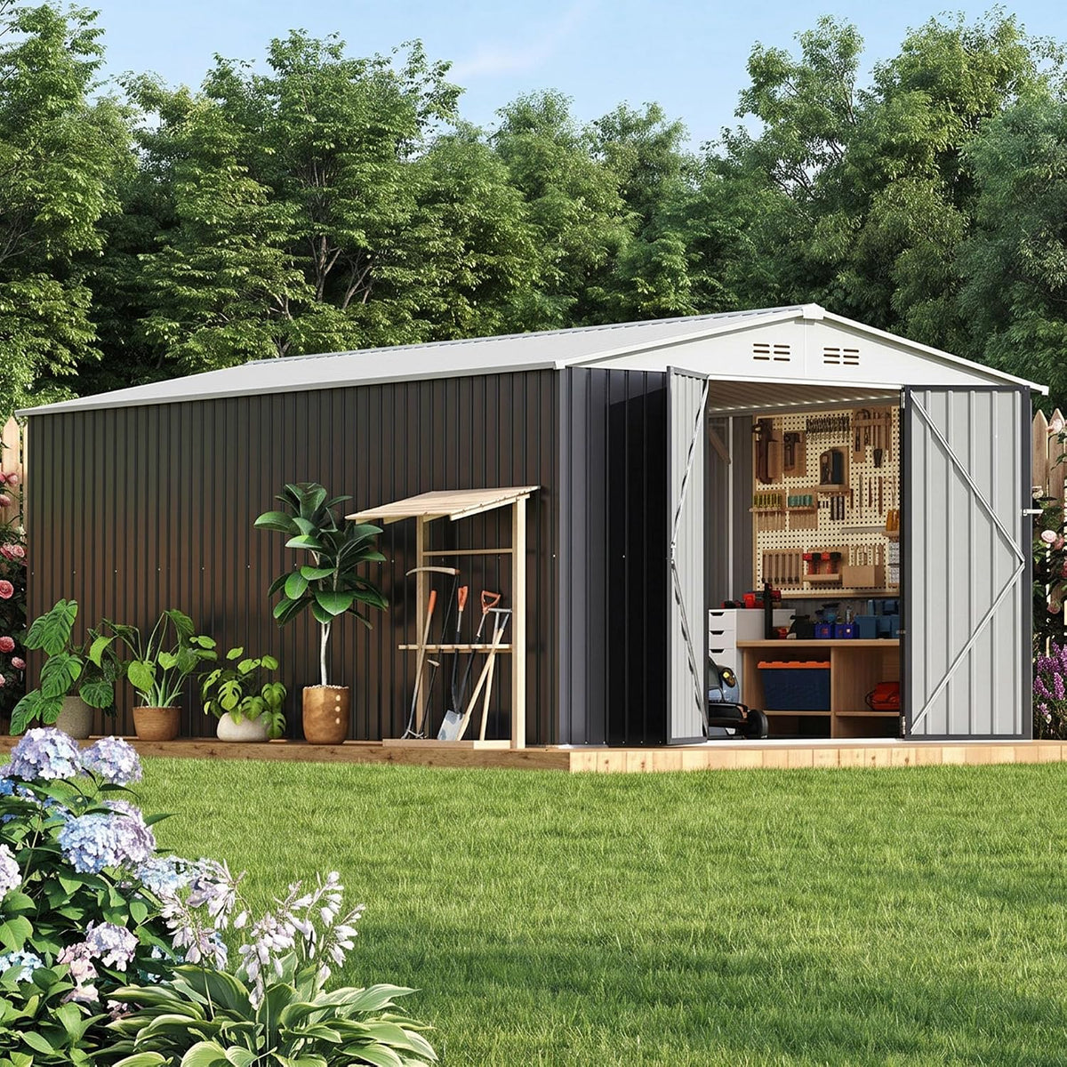 polar aurora 10x16 outdoor storage metal shed with, main product view