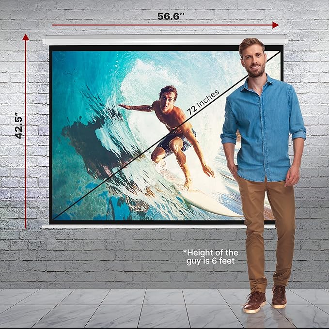 Pyle 72-Inch Manual Pull Down Projector Screen, Matte White Projection Surface - Image 3