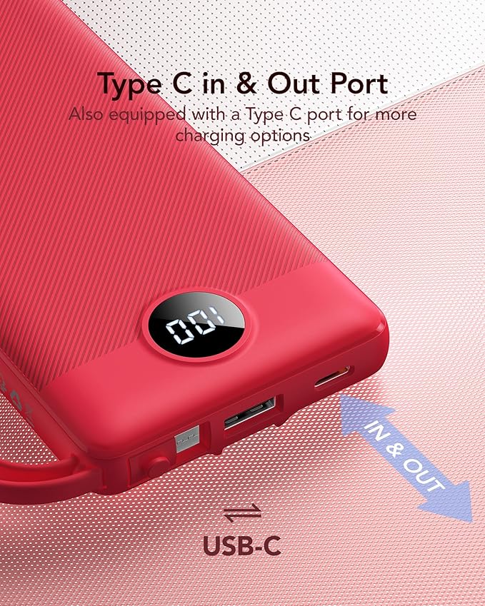 VRURC Portable Charger, 10000mAh Power Bank Built in Cables - Image 4