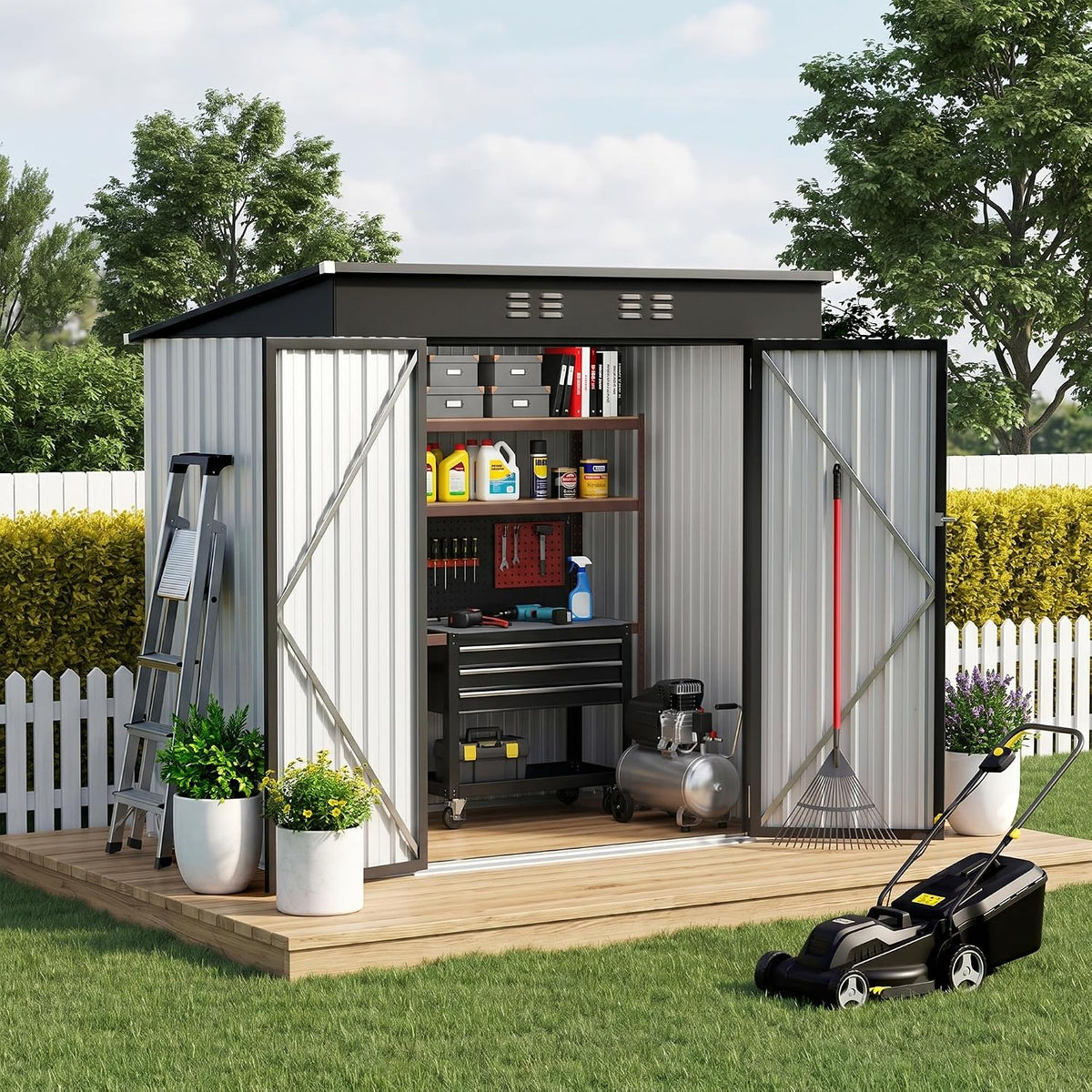 4 ft outdoor storage shed, waterproof metal garden, main product view