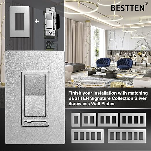 BESTTEN 10 Pack Matte Silver Dimmer Light Switch, Single Pole or 3-Way - Image 8