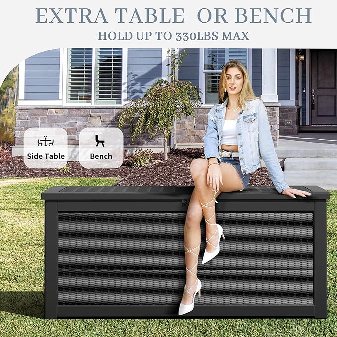 NUNU LAB 300 Gallon Outdoor Storage Box, Resin Large Sturdy Deck Box, Backyard - Image 2