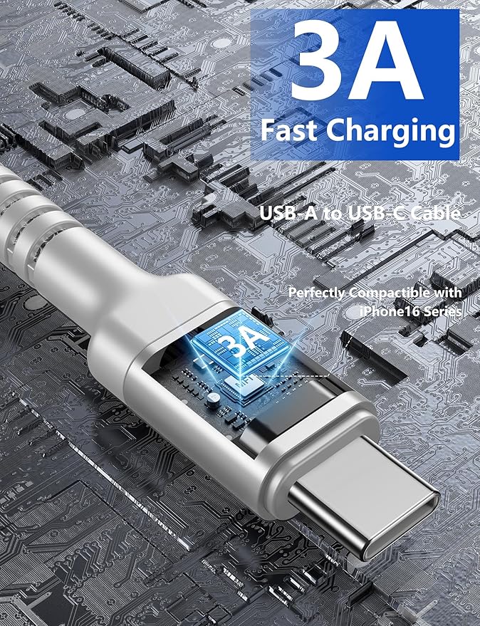 USB A to USB C Cable Fast Charging, USB to USB C Charger Cable Upgraded Extra - Image 3