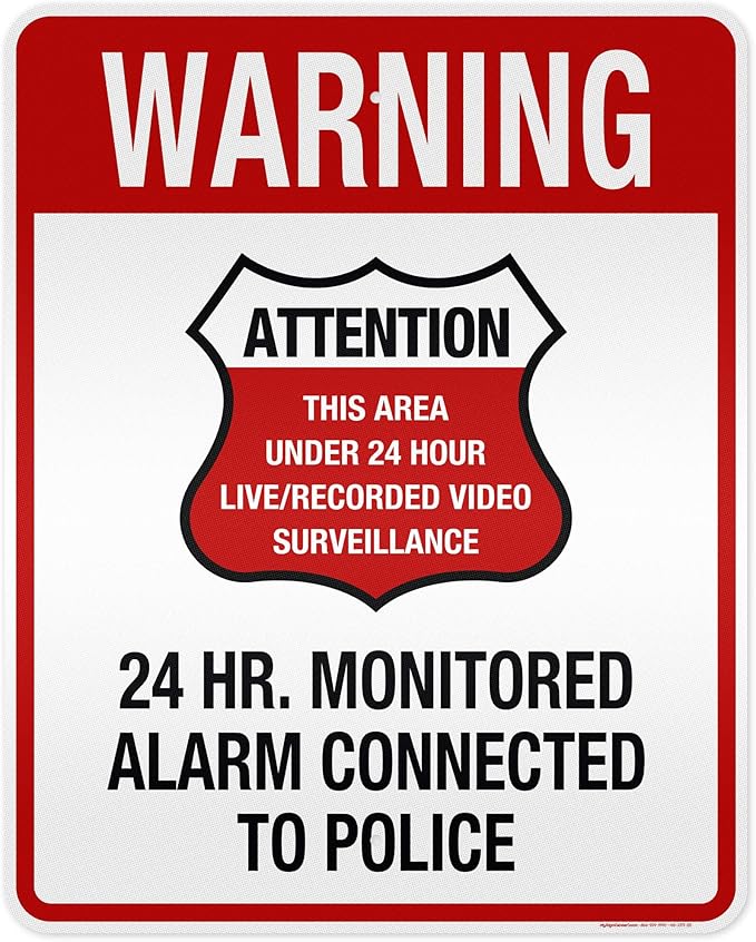Warning 24 HR. Monitored Alarm Connected To Police Sign, 24x30 Inches, 3M EGP by MySignCenter