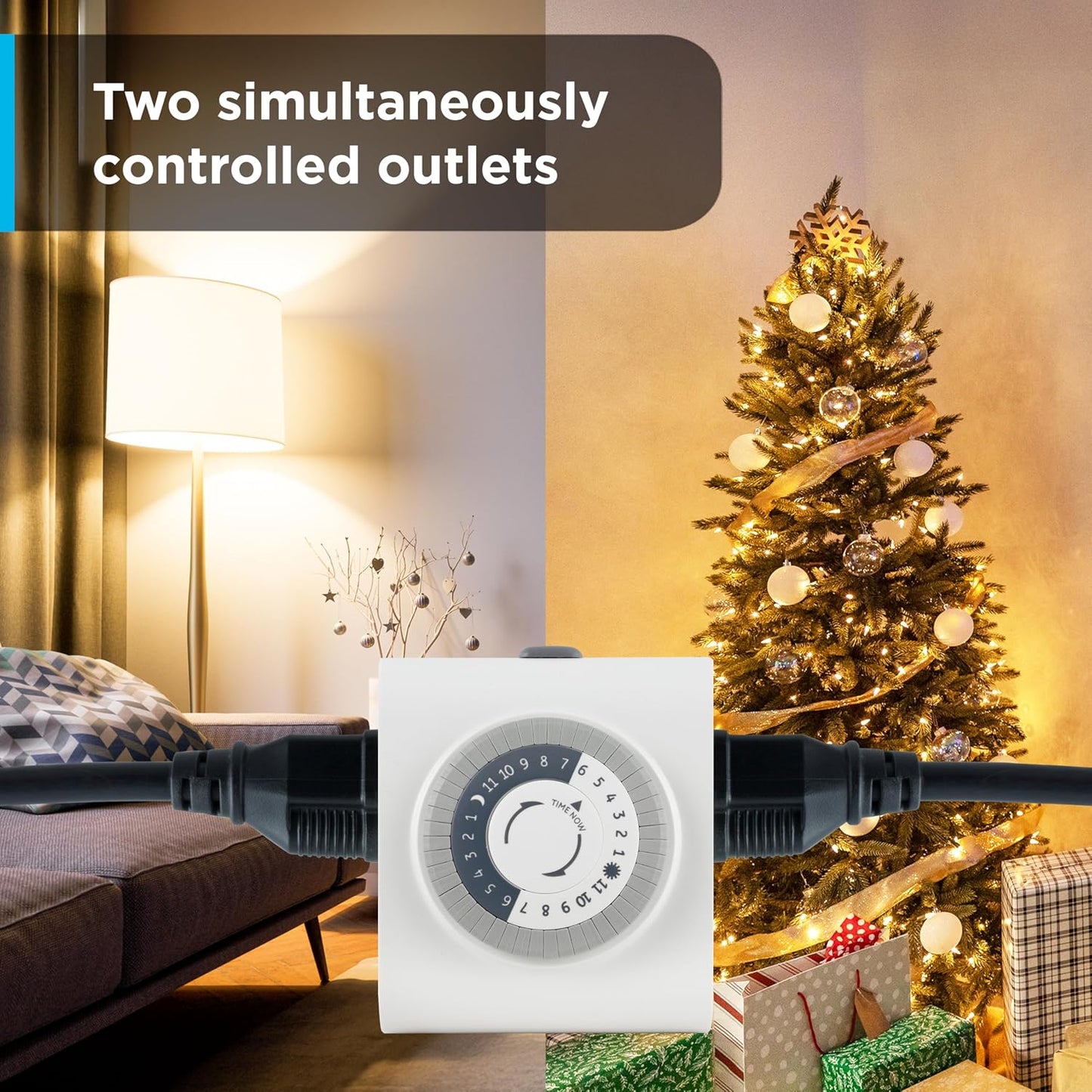 GE 24‑Hour Plug-in Mechanical Timer Outlet, 2 Grounded Outlets, 1 Pack | Plug-in Control for Indoor Lighting, Lamps, Christmas Trees, Manual Override Switch, 30-Minute Intervals