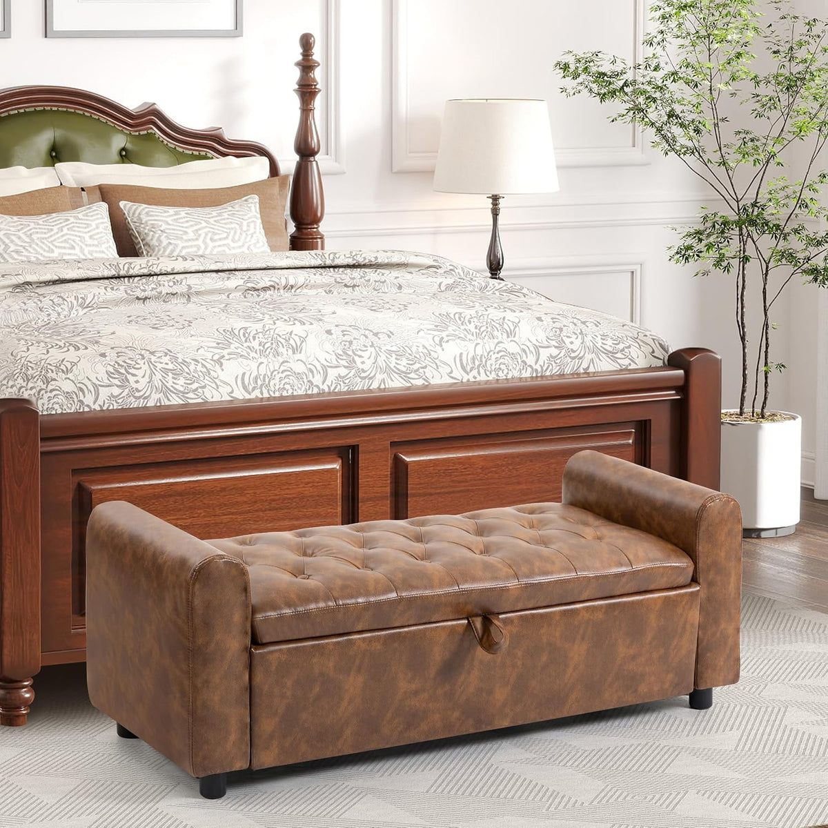 ottoman with storage, tufted storage bench for bedroom, main product view