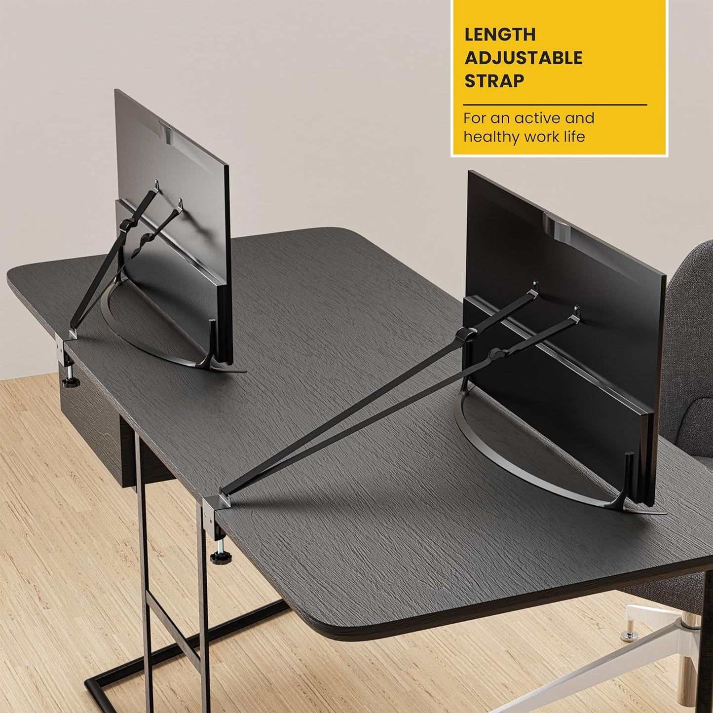 TV Safety Straps Furniture and TV Wall Anchors and Punch-Free Clamp Straps for Baby Proofing, VESA Mounting, Metal Connectors, Black