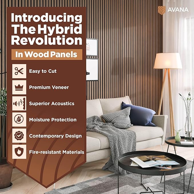 Avana Modern Acoustic Wood Wall Panels – 94.4 X 12.6 Inch Smoke Walnut Acoustic - Image 2