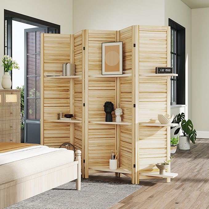 HOMCOM Room Divider, 5 Panel 67" Tall Wood Privacy Screen - Image 8