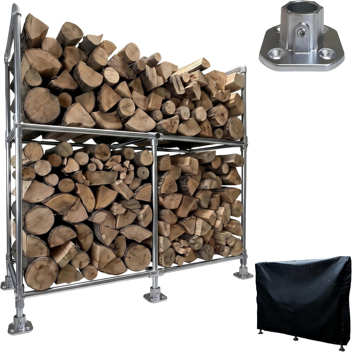 4ft heavy duty firewood rack outdoor with cover,2-tier,6, main product view
