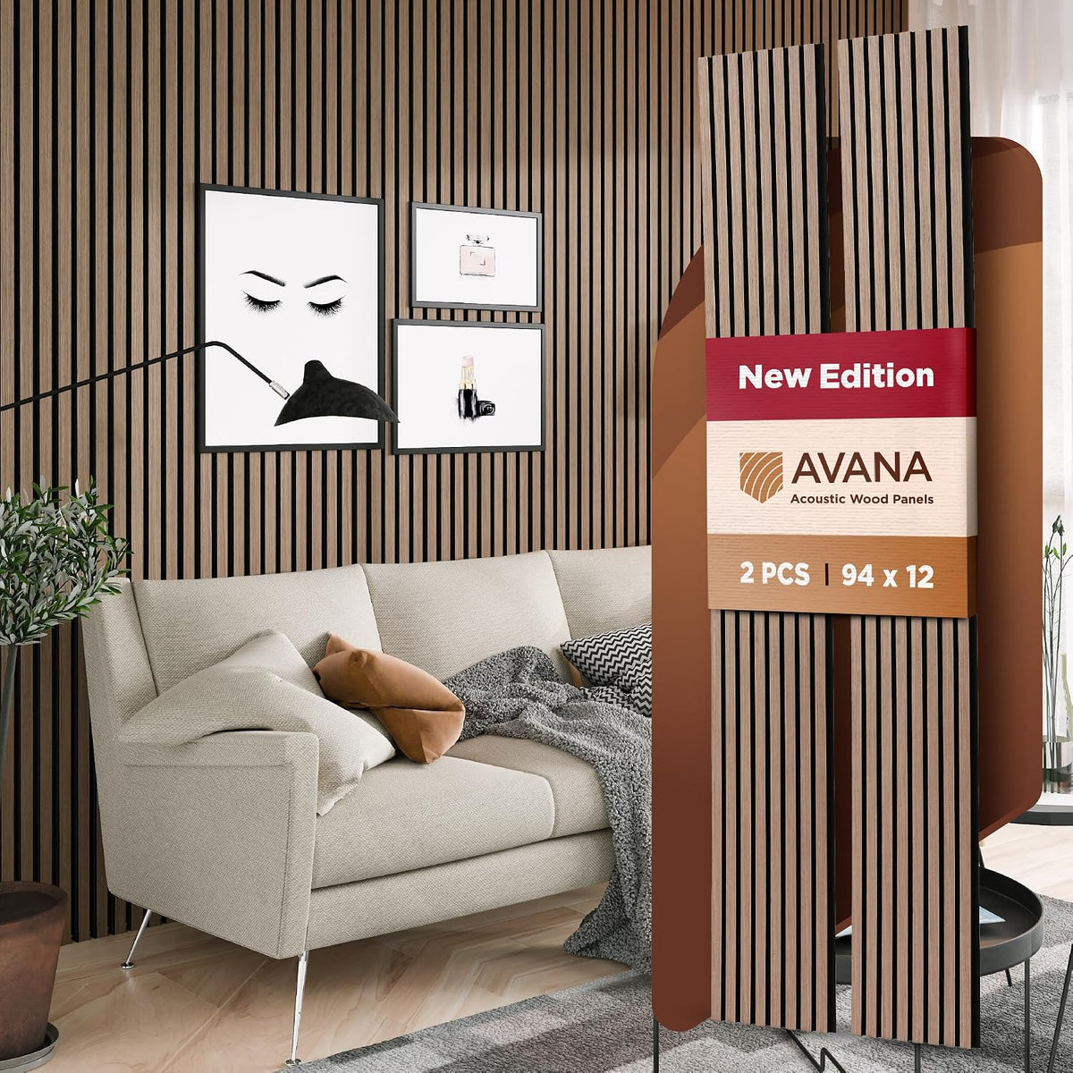 Avana Acoustic Wood Wall Panels – 94.4 x 12.6 Inch Smoke Walnut Acoustic Panels
