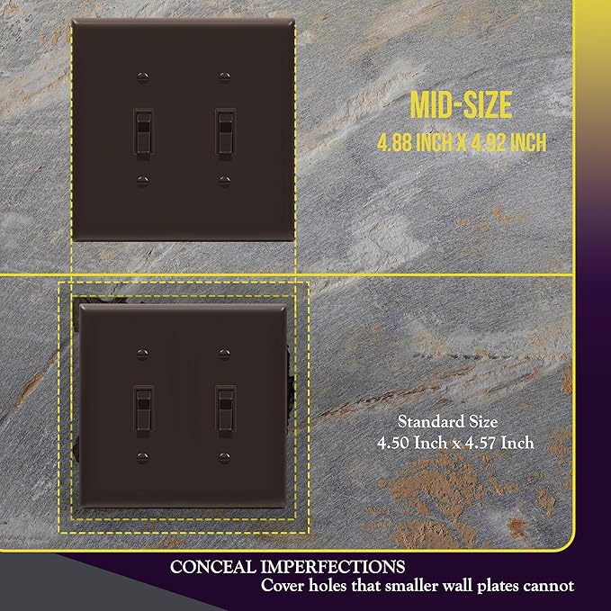 ENERLITES Toggle Light Switch Wall Plate, Gloss Finish, Midway Size 2-Gang - Image 2