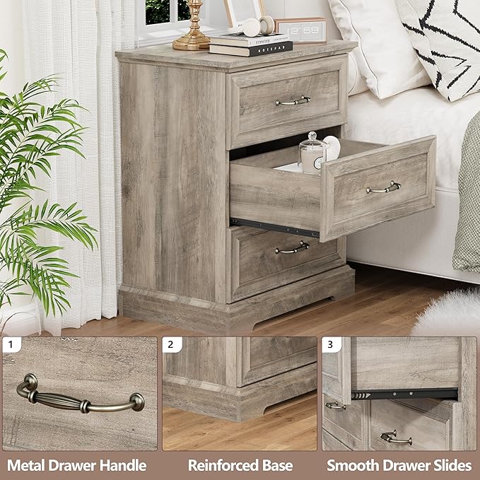 Nightstand Set of 2, Rustic Farmhouse Wood Small Dresser, Bedside Table - Image 5