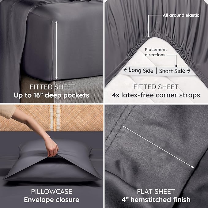 Bambaw 100% Viscose Derived from Bamboo Queen Size Sheet Set - Image 5