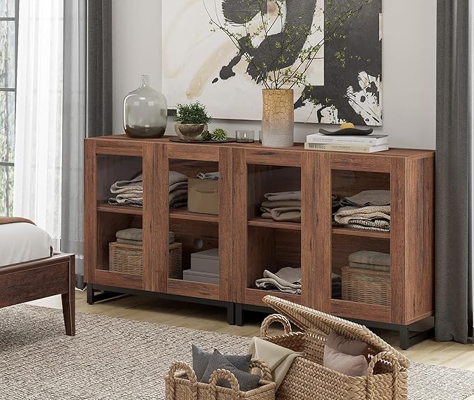 WAMPAT 63 Inch TV Stand with Glass Doors - Image 4