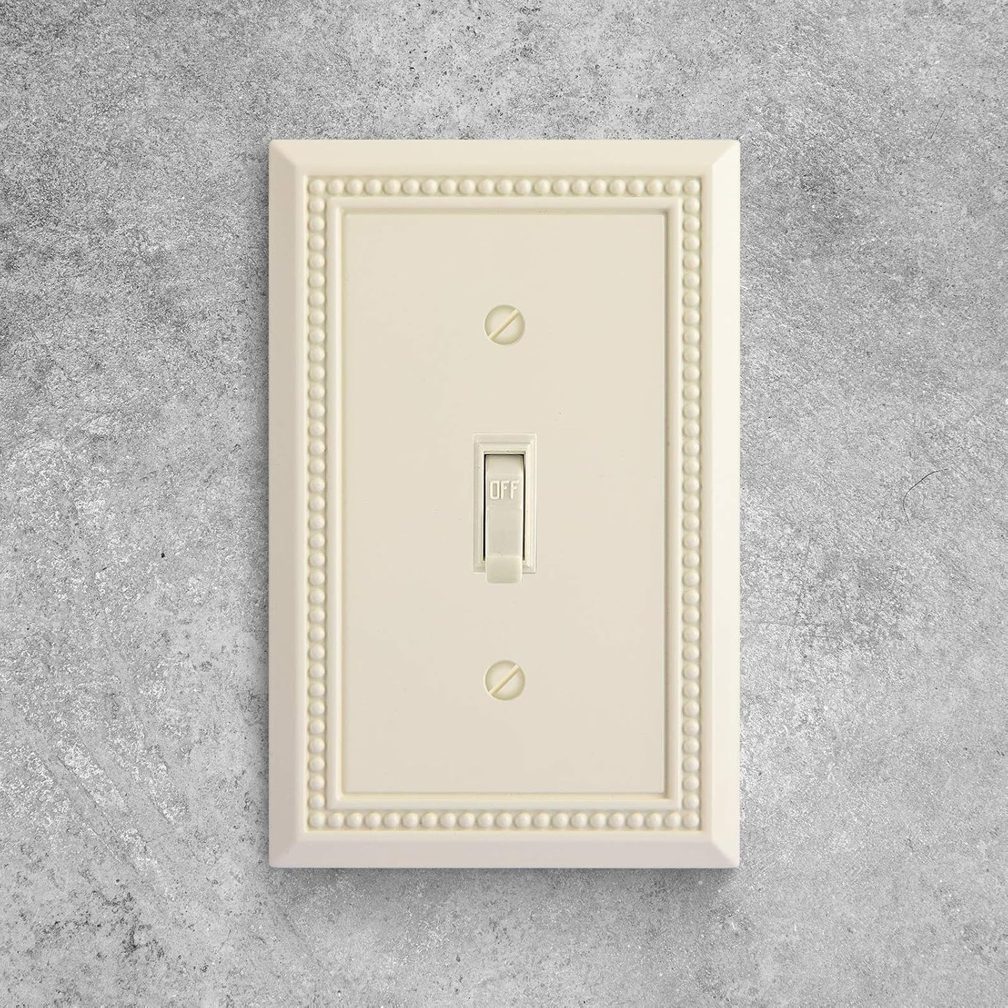 Sunken Pearls Heavy Duty Decorative Wall Plate Switch Plate Outlet Cover, Durable Solid Zinc Alloy (Single Toggle 2PK, Light Almond)