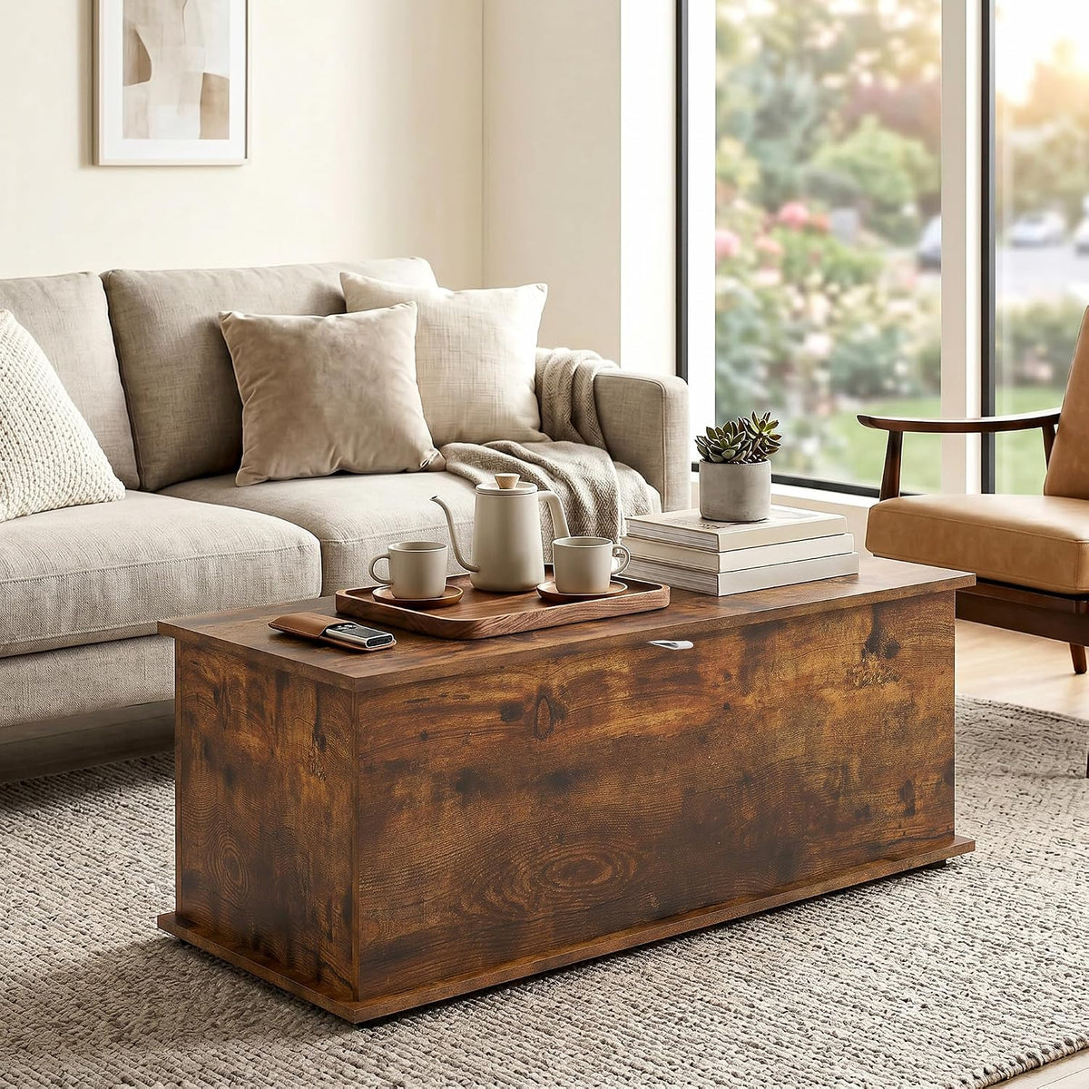 homcom 113l storage chest, storage box with flip-top, front angle view