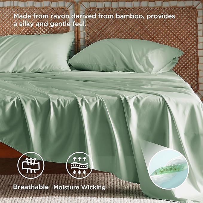 Bedsure Queen Sheet Set, Rayon Derived from Bamboo, Cooling Sheets, Breathable - Image 3