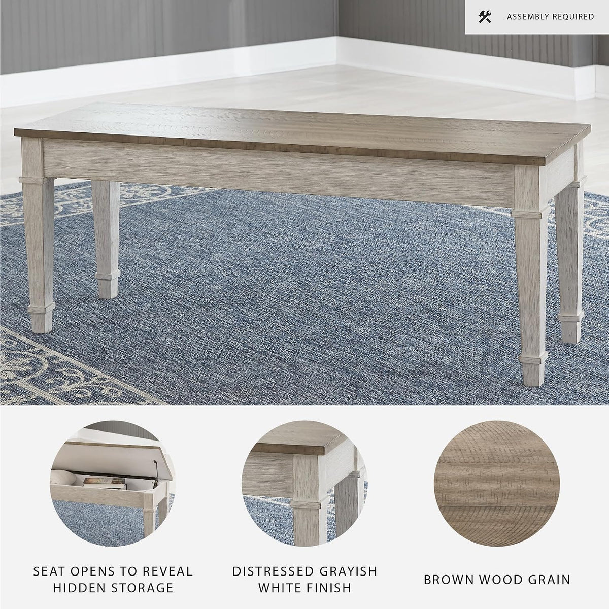 signature design by ashley skempton farmhouse storage bench, side view