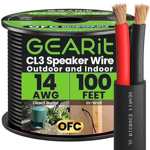 GEARit Outdoor Speaker Wire CL3 Rated, 14 Gauge Speaker Wire, Speaker Cable 100 by GEARit
