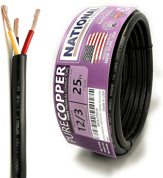 NATIONAL Wire & Cable – 12 AWG 3-Conductor Premium Copper Wire, 25 ft, Stranded by NATIONALWireCable