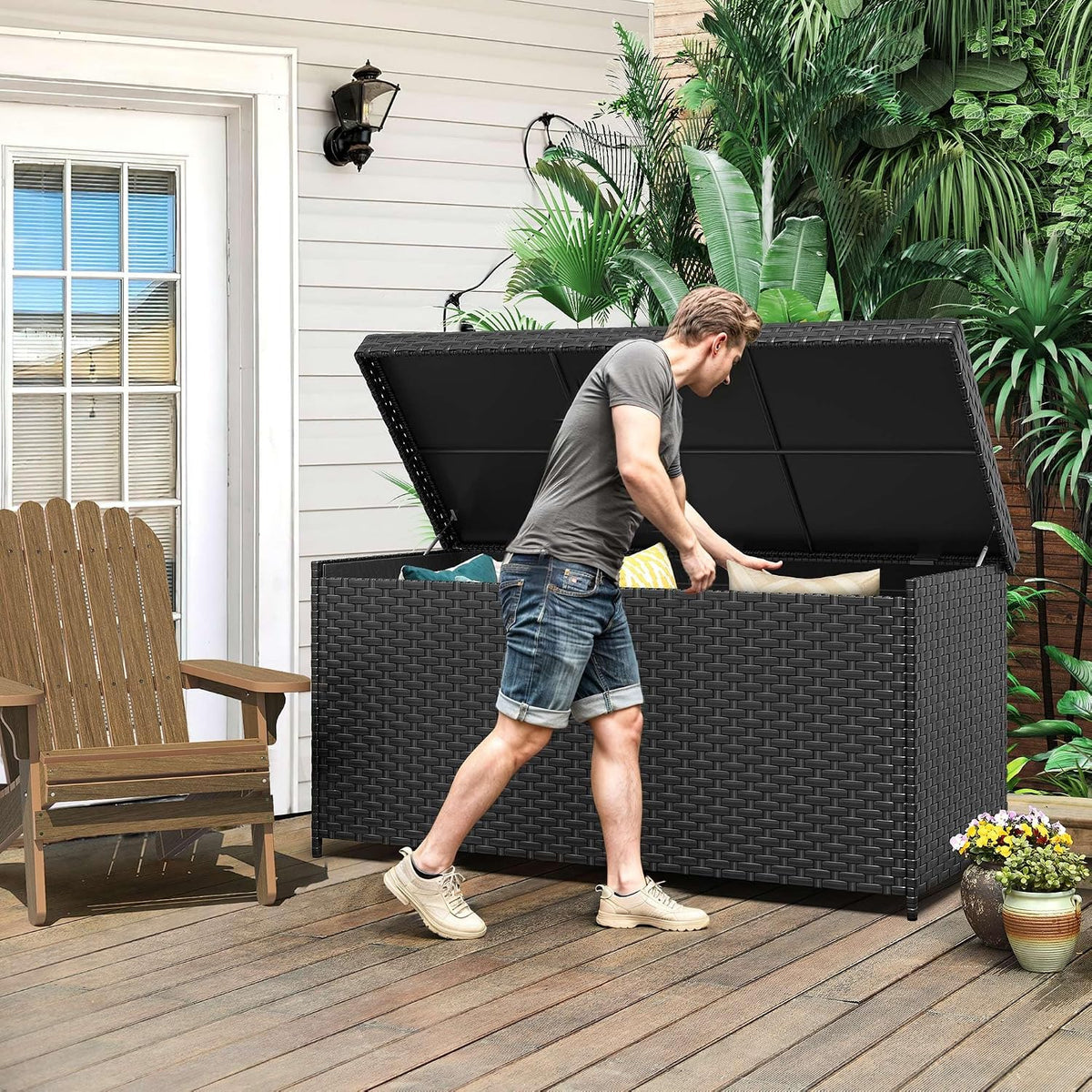 dwvo 260 gallon deck box, xxl all-weather wicker, close-up detail