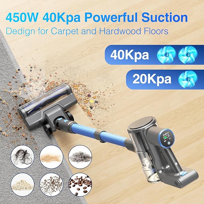 Zefiro Cordless Vacuum Cleaner for Home, 450W /40Kpa 50Mins Stick Vacuum - Image 2
