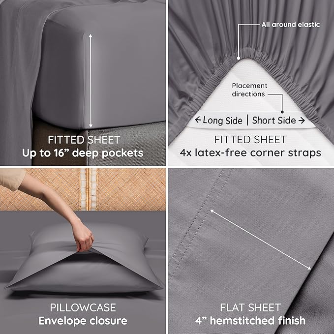Bambaw 100% Viscose Derived from Bamboo Queen Sheet Set – 4pcs Soft Bedding Set - Image 5