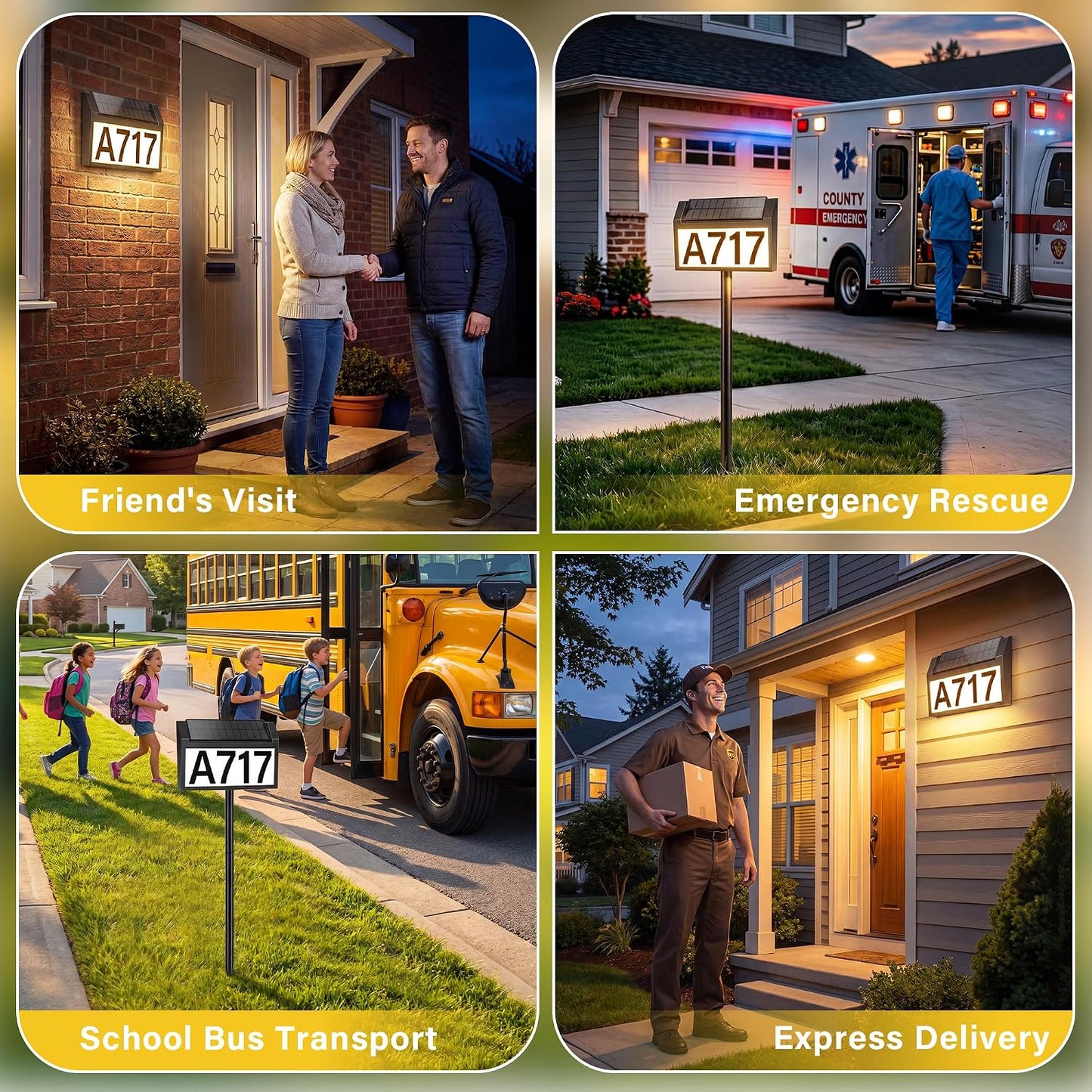 Solar Address Sign, 3 Modes House Number Sign with Adjustable Panel | LED Lighted Address Numbers, Wall Mounted & In Ground, Waterproof, DIYable Address Plaque with Stake for Yard House Garden