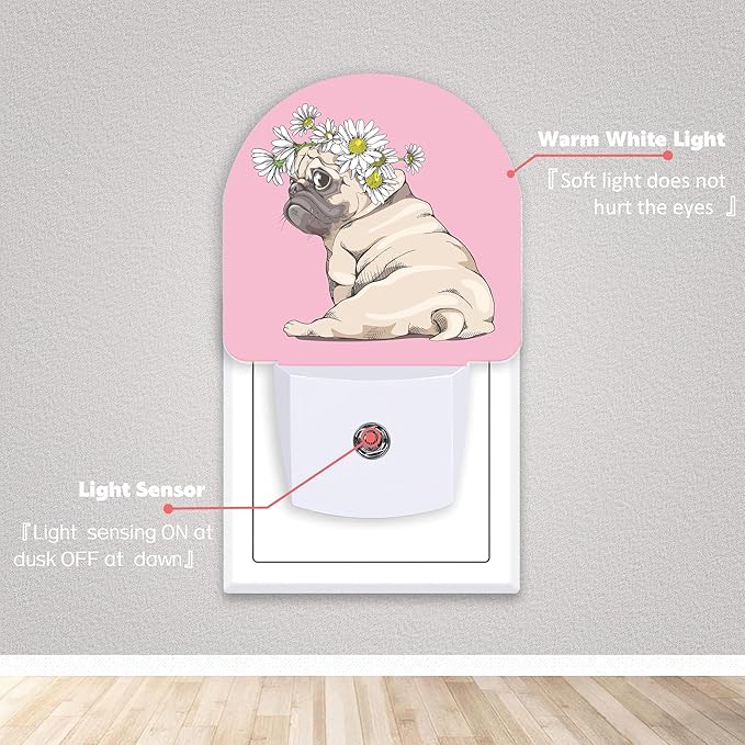Axxitude Puppy Pug Chamomile Flowers Night Lights Plug into Wall - Image 2