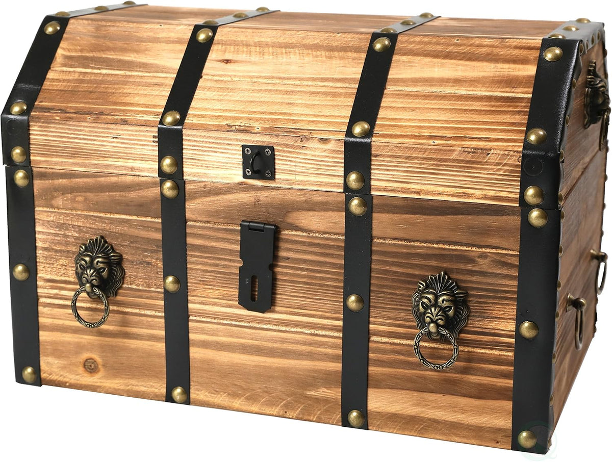 vintiquewise wooden treasure chest trunk vintage-style storage box, main product view