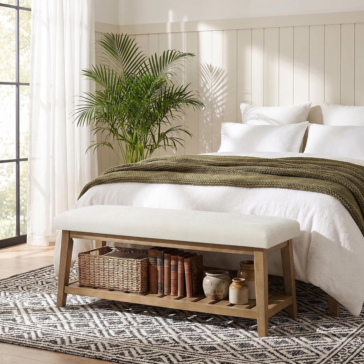 zihanhome entryway shoe bench, end of bed bench,upholstered, main product view
