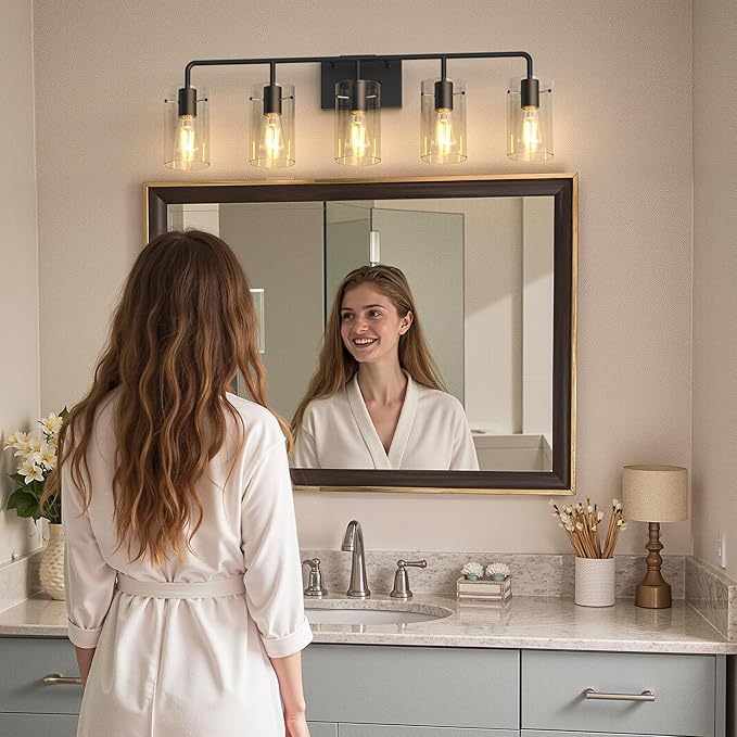 L LOHAS LED 5-Light Bathroom Light Fixtures, 33.85" Black Bathroom Vanity Light - Image 3