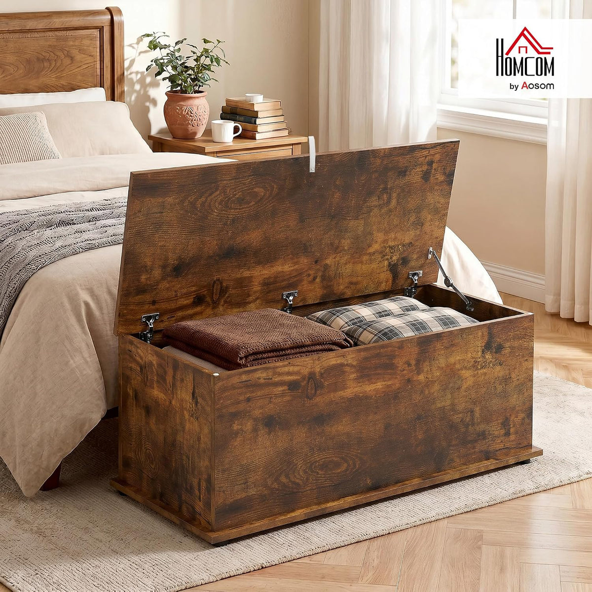 homcom 113l storage chest, storage box with flip-top shown in use