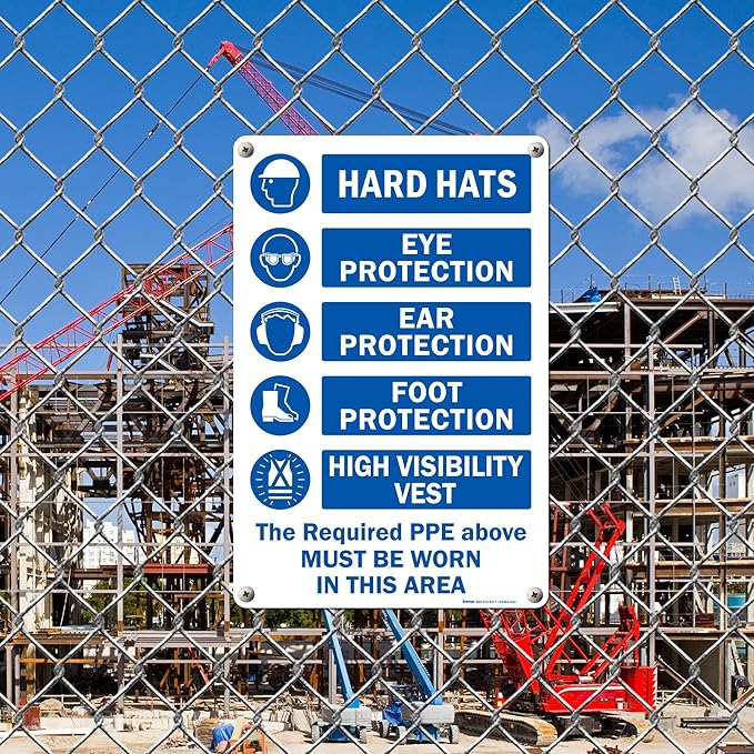 Brimar - 12" x 18" - The Required PPE Must Be Worn Sign - .063″ White Rust-Free - Image 4