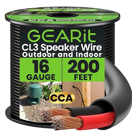 GEARit Outdoor Speaker Wire CL3 Rated, 16 Gauge Speaker Wire, Speaker Cable 200 by GEARit