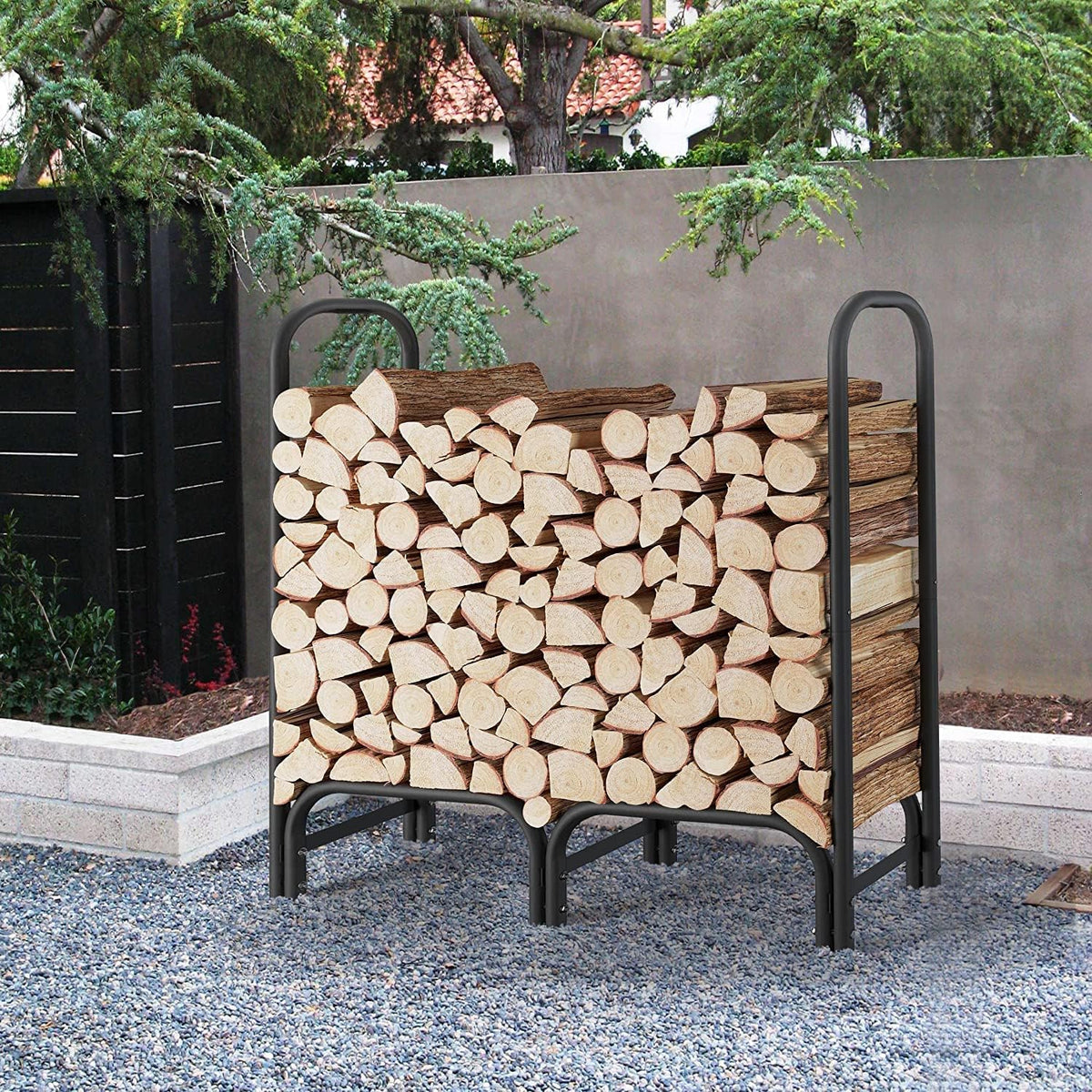 4ft firewood rack heavy duty indoor outdoor firewood, front angle view