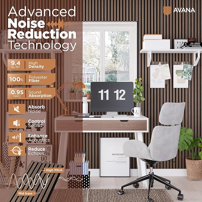Avana Acoustic Wood Wall Panels – 94.4 X 12.6 Inch Walnut Acoustic Panels 2 PCs - Image 5