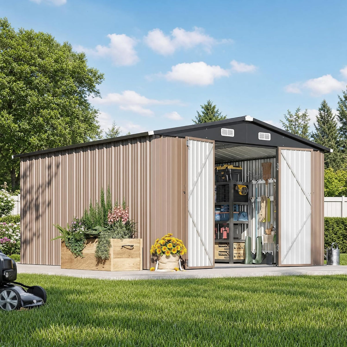 aoxun 12 x 10ft outdoor storage shed with, main product view