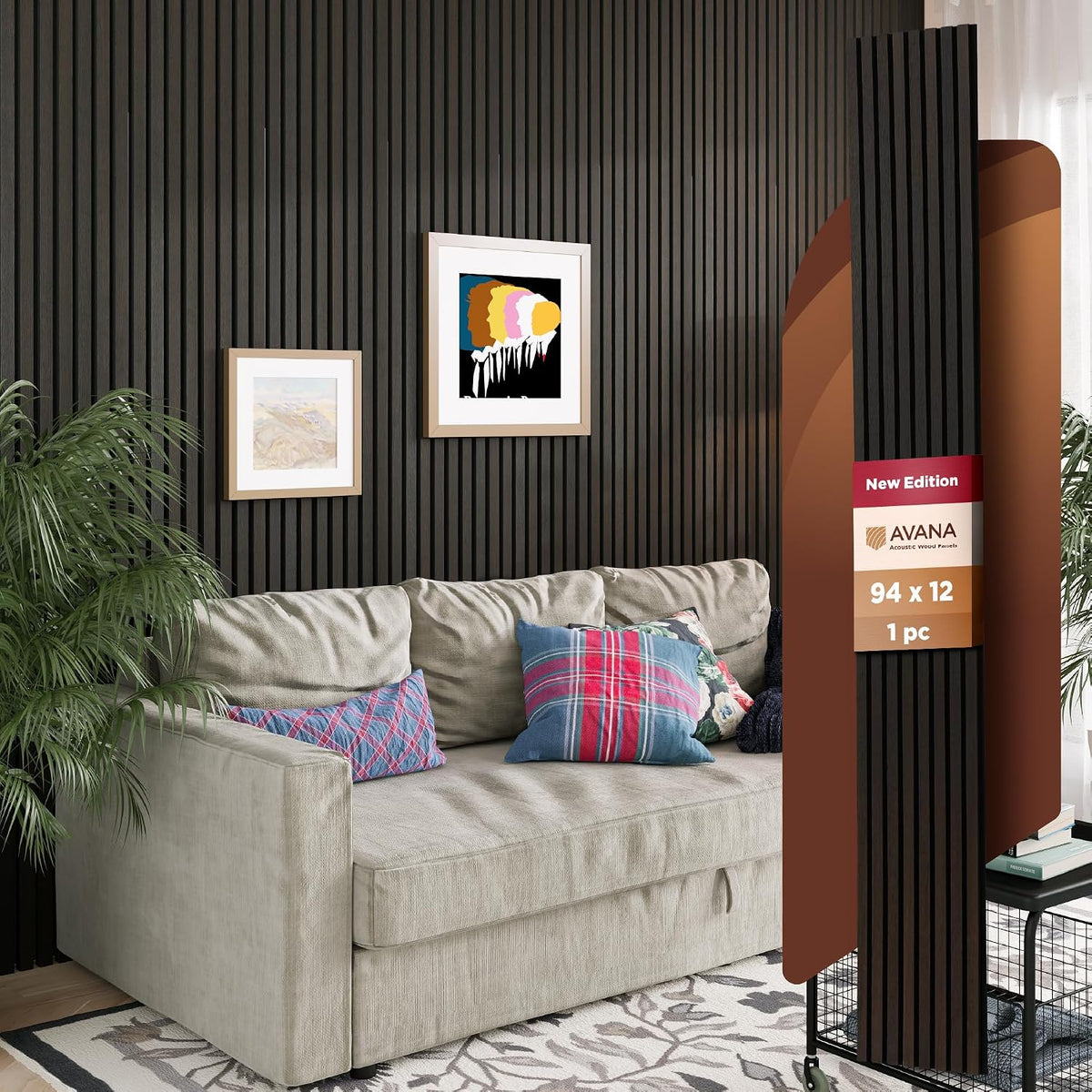 Avana Modern Acoustic Wood Wall Panels – 94.4 x 12.6 Inch Smoke Oak Acoustic