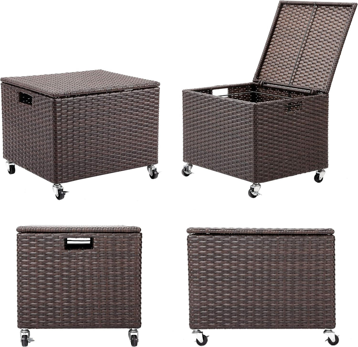 birdrock home rattan rolling storage box with lid, view 9