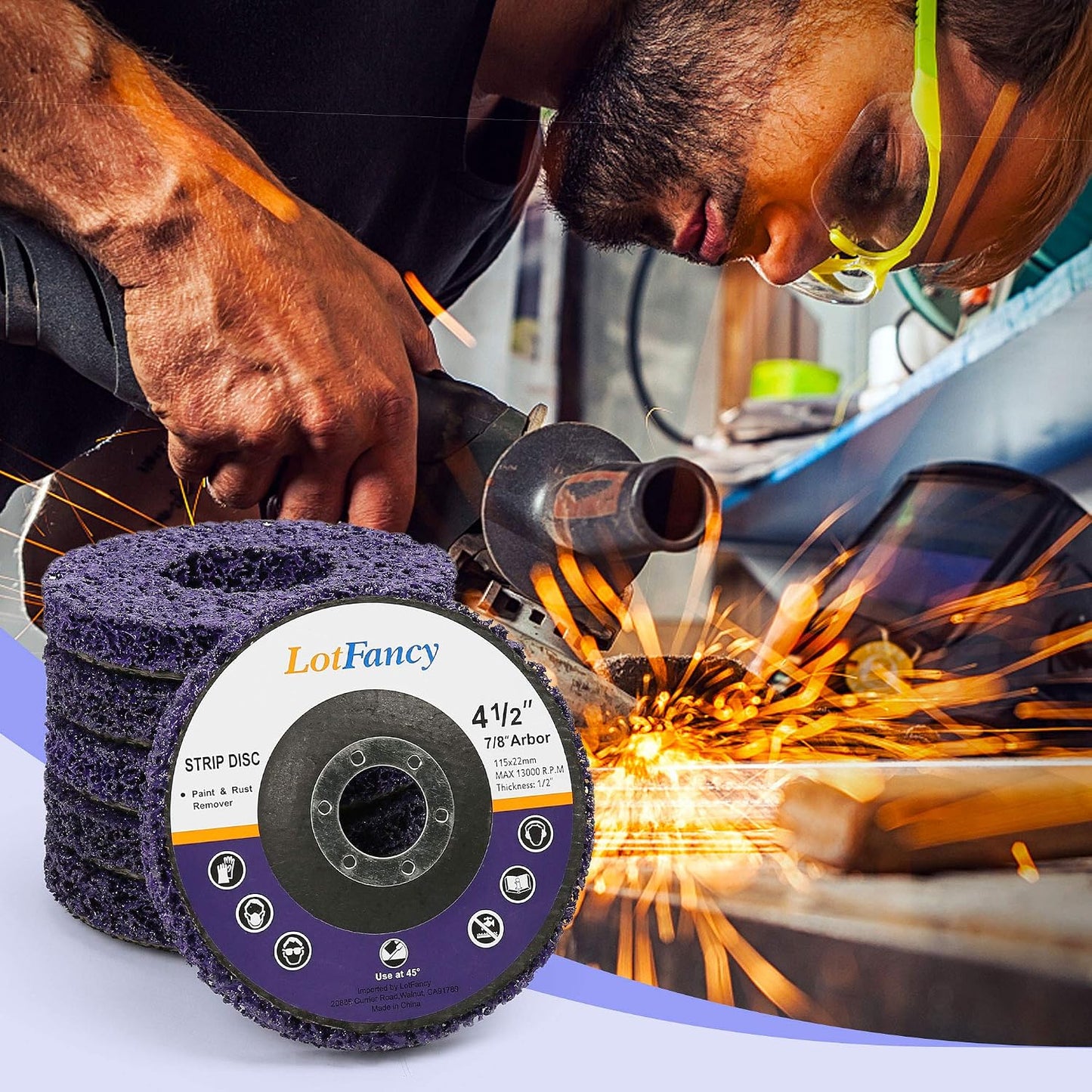 LotFancy Stripping Disc, 6PCS 4 1/2” x 7/8” Quick Easy Strip and Clean Discs, Paint and Rust Remover Stripper for Angle Grinder, Silicon Carbide Abrasive Wheel for Wood Metal Fiberglass, Purple