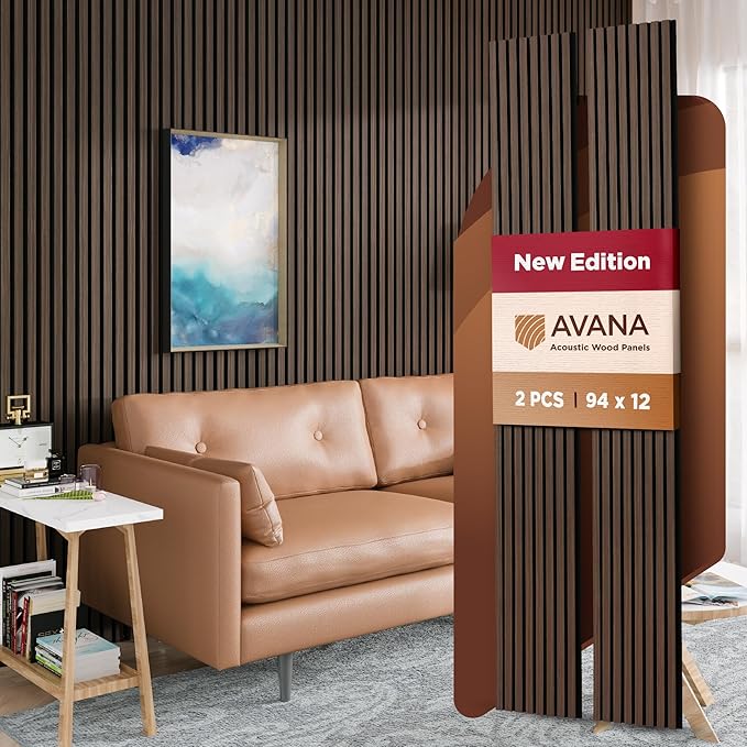 Avana Acoustic Wood Wall Panels – 94.4 x 12.6 Inch Dark Walnut Acoustic Panels by AvanaHome