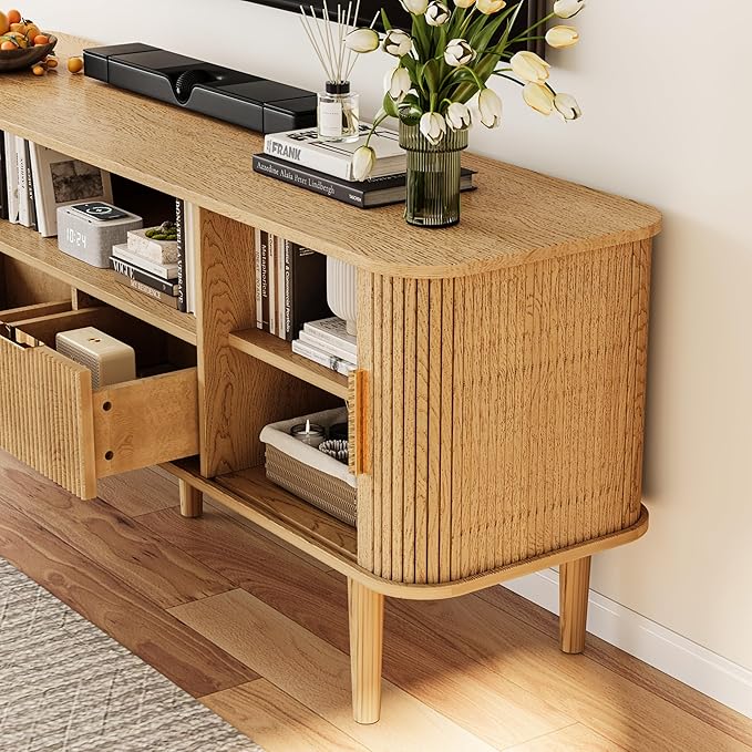 DAMCROP 62.4 Inch Fluted TV Stand, Modern Media Console Table - Image 3