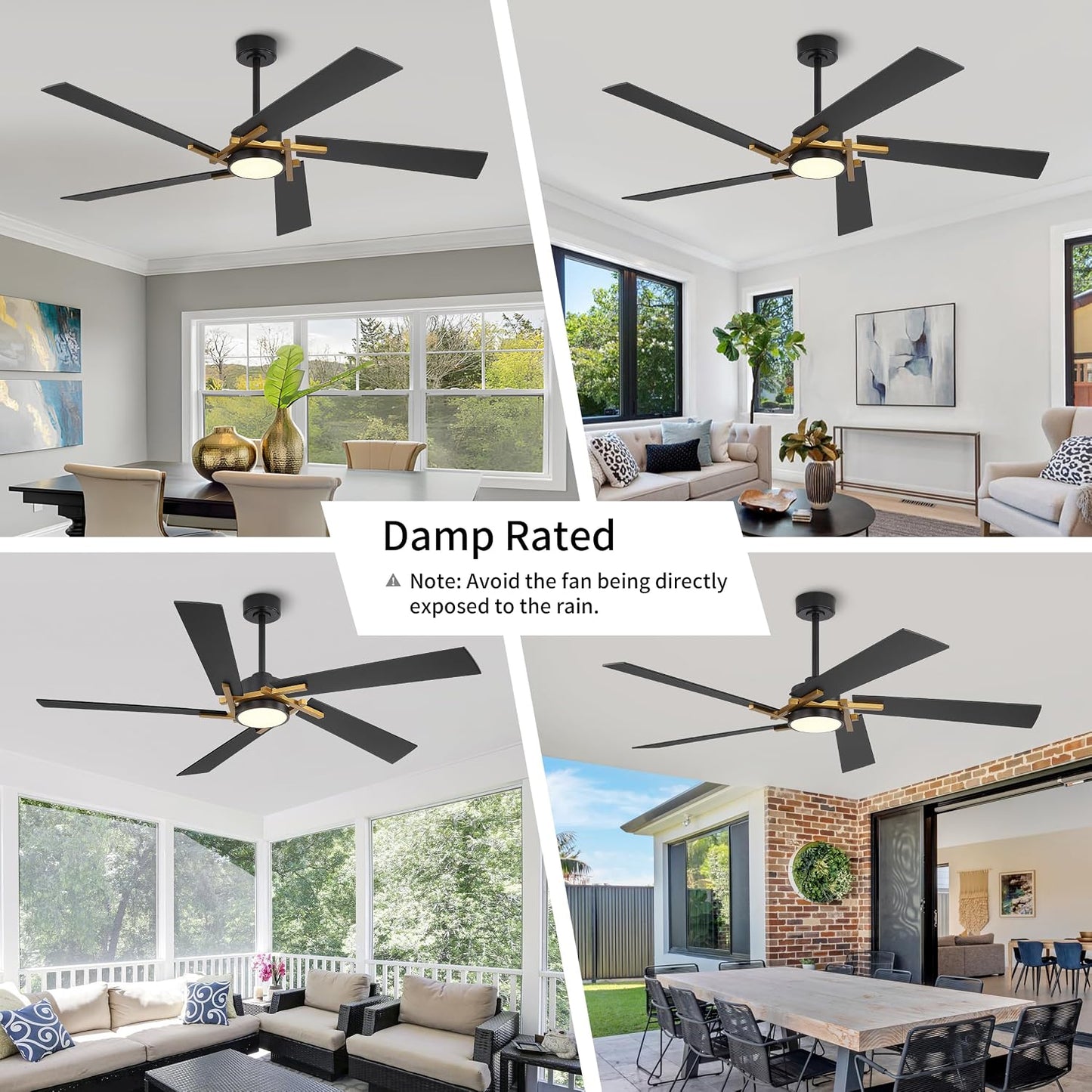 WINGBO 64 Inch Ceiling Fan with Light and Remote, 5 Plywood Blades, 6-Speed Reversible DC Motor, Dimmable, 3CCT, Modern Ceiling Fan for Bedroom Living Room Kitchen, Gold and Black