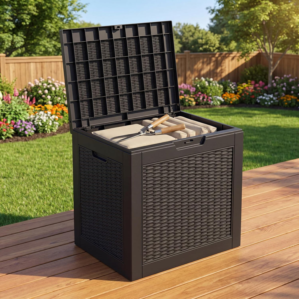 nicbex 30 gallon deck box, waterproof resin rattan, main product view