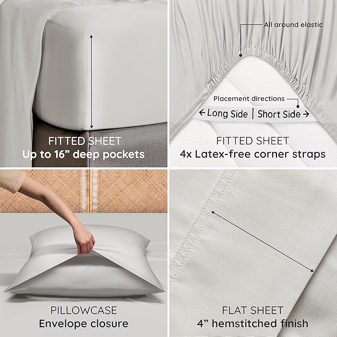 Bambaw 100% Viscose Derived from Bamboo King Size Sheets Set – 4pcs Cooling - Image 5
